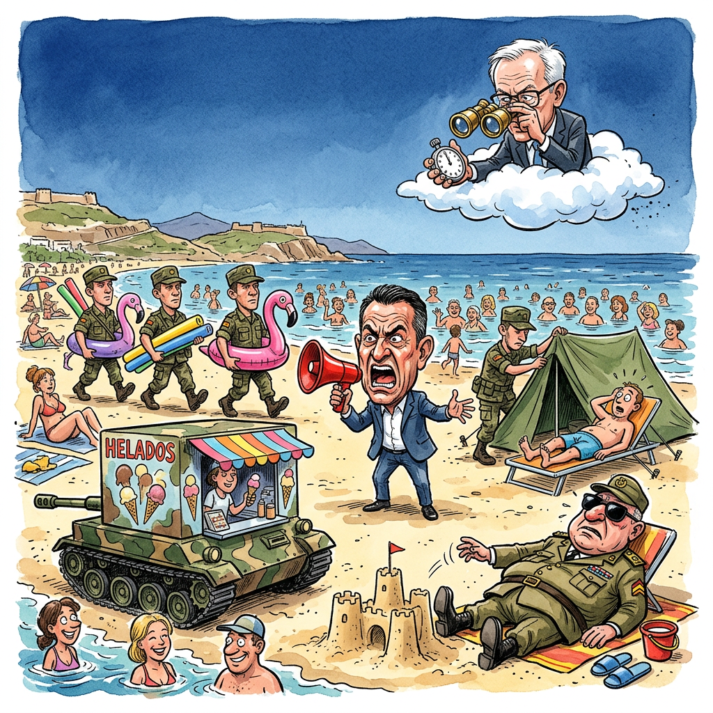 In Ceuta kommen derzeit so viele Migranten an, dass der Regionalpräsident nun die spanische Armee zur Hilfe rufen will. Hunderte Menschen schwammen zuletzt in die kleine spanische Stadt an der nordafrikanischen Küste. Der Plan klingt logisch: Wo die Polizei überfordert ist, sollen Soldaten in voller Montur helfen. Wahrscheinlich hoffen die spanischen Behörden, dass die Migranten vor Schreck direkt wieder zurückschwimmen, wenn sie die ersten müden Rekruten sehen. Ein Soldat am Strand wirkt schließlich viel einladender als ein einfacher Bademeister mit Trillerpfeife. Die Migranten fragen sich unterdessen schon, ob die Armee auch ein All-Inclusive-Paket mit Verpflegung anbietet. Vielleicht können die Soldaten ja direkt die Handtücher auf den Sonnenliegen bewachen. Bundeskanzler Friedrich Merz beobachtet die Lage genau und fragt sich vermutlich, ob er die Bundeswehr auch als Türsteher für deutsche Fußgängerzonen vermieten kann. Am Ende kommen die Soldaten wahrscheinlich sowieso mit der typisch spanischen Siesta-Pünktlichkeit an. Bis dahin haben die Migranten wahrscheinlich schon die ersten Postkarten nach Hause geschickt. Wenn Madrid wirklich Panzer schickt, wird es am Strand von Ceuta zumindest beim Einparken richtig kuschelig.