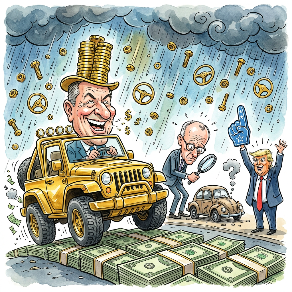 Der Autokonzern Stellantis hat seinen Gewinn verdreifacht und meldet vor allem aus Nordamerika rekordverdächtige Verkaufszahlen für Marken wie Jeep und Fiat. Während die Konkurrenz in Deutschland noch versucht, die Kaffeemaschine in der Kantine zu finanzieren, schütten sie bei Stellantis den Tresor einfach mit der Schüppe zu. Der Chef des Konzerns konnte die sonnige Prognose locker bestätigen. Wahrscheinlich haben die US-Amerikaner einfach gemerkt, dass man in einem Jeep viel mehr Burger lagern kann als in einem deutschen Kleinwagen. Der Erfolg ist so groß, dass Stellantis bald vermutlich Goldbarren statt Ersatzreifen ausliefert. In Wolfsburg bei VW schaut man derweil traurig auf die leeren Werkshalle und fragt sich, ob man Autos vielleicht auch mit Mitleid antreiben kann. Bundeskanzler Friedrich Merz soll bereits überlegen, ob er Stellantis verbieten kann, so verdammt erfolgreich zu sein, damit die deutsche Stimmung nicht komplett im Keller landet. Am Ende zeigt sich wieder: Wer Autos baut, die so groß wie Einfamilienhäuser sind, gewinnt das Spiel. Stellantis-Aktionäre nutzen ihre Geldscheine jetzt wohl als Tapete, während der Rest der Branche hofft, dass irgendwo noch ein Cent unter der Fußmatte liegt. Es läuft bei Stellantis so gut, dass sogar die Roboter in der Fabrik vor Freude Öl weinen.
