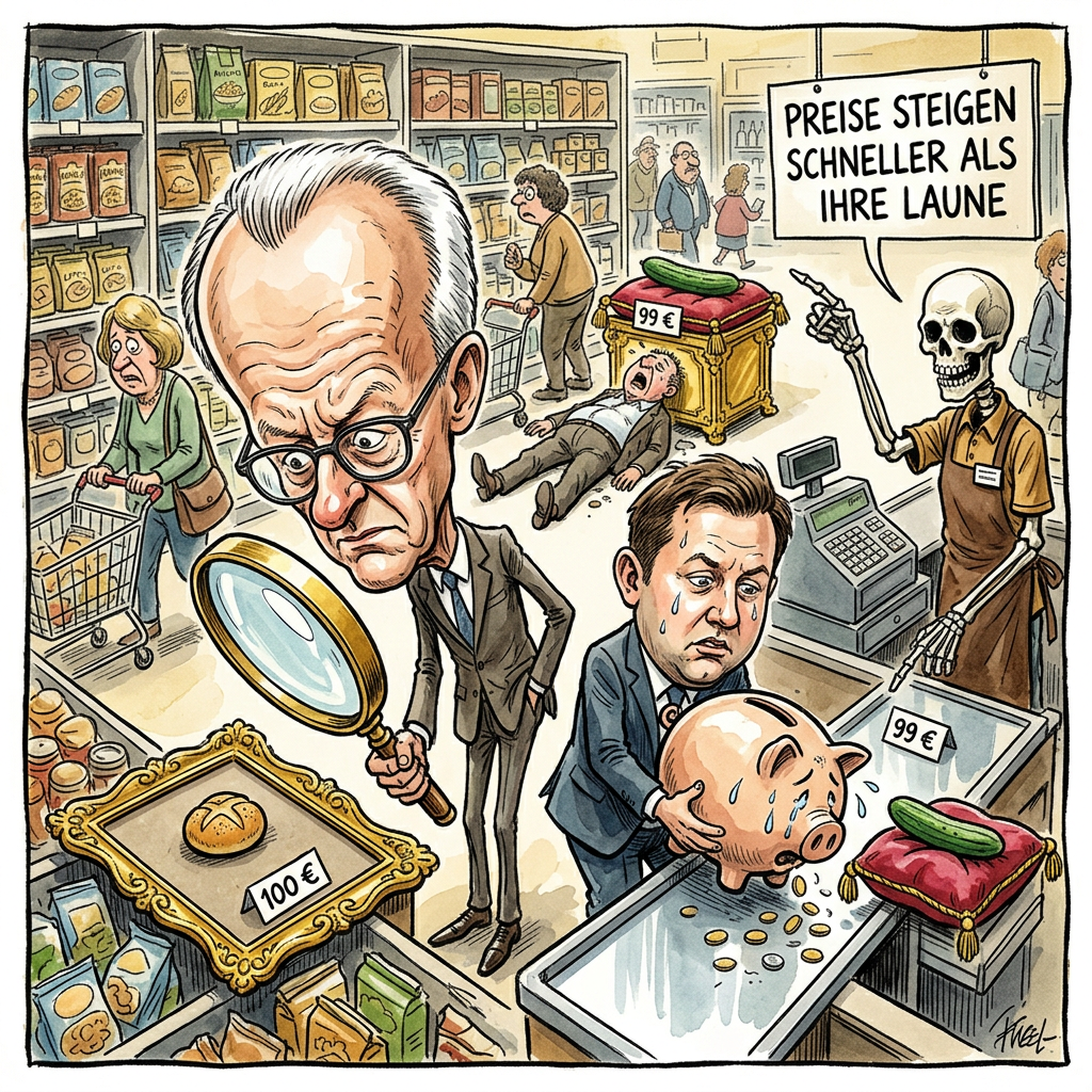 In der Eurozone sind die Preise im Juli überraschend auf 2,9 Prozent geklettert und lassen den Geldbeutel ordentlich schwitzen. Wer im Juni noch dachte, das Leben wird billiger, stand im Juli fassungslos vor dem Supermarktregal. Experten sagen, dass alles genau so gekommen ist, wie sie es vorhergesagt haben. Das ist ein toller Trost für alle, die für eine Kugel Eis jetzt fast einen Kleinkredit aufnehmen müssen. Bundeskanzler Friedrich Merz beobachtet die Lage mit der Gelassenheit eines Mannes, der privat vermutlich eher selten im Discounter nach Pfandflaschen sucht. Finanzminister Lars Klingbeil schaut ebenfalls ganz genau hin, während die Bürger versuchen, aus einer einzigen Kartoffel ein Drei-Gänge-Menü zu zaubern. Die Inflation verhält sich aktuell wie ein schlecht erzogener Hund: Kaum dreht man sich kurz um, springt sie wieder am Bein hoch und frisst das Wurstbrot weg. Wenn das so weitergeht, ist der Euro bald so viel wert wie eine warme Cola auf einem Festival. Am Ende bleibt den Menschen im Juli nur eine einzige Hoffnung für den nächsten Einkauf. Vielleicht akzeptiert der Kassierer ja demnächst auch freundliches Lächeln oder alte Panini-Bilder als offizielles Zahlungsmittel.
