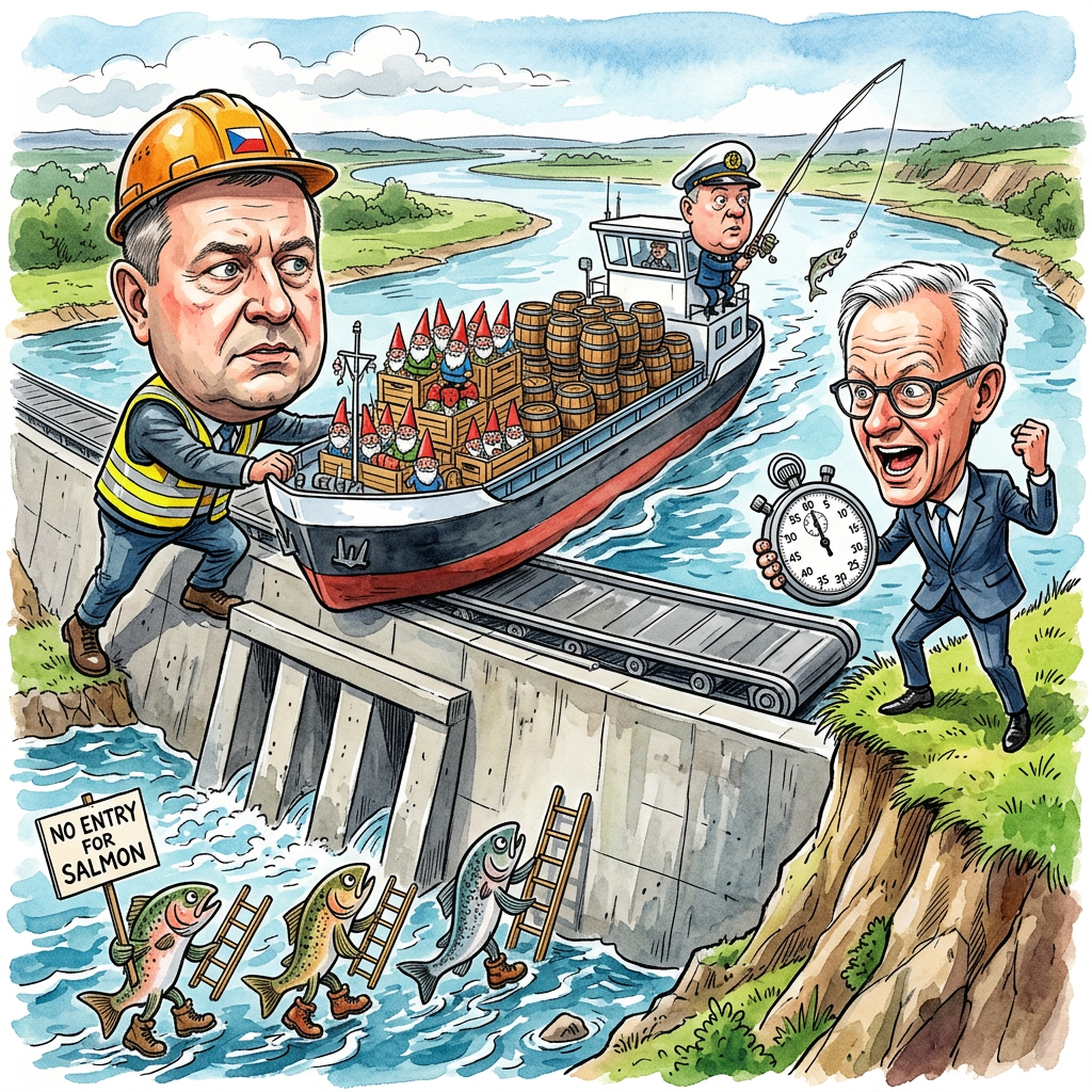 Tschechien plant kurz vor der deutschen Grenze eine neue Staustufe an der Elbe, damit Güterschiffe bei niedrigem Wasserstand besser vorankommen. Bisher gleicht die Fahrt auf dem Fluss eher einer Schlammschlacht im Sandkasten. Wenn das Wasser fehlt, schieben die Kapitäne ihre Kähne bald mit dem Paddel oder hoffen auf ein Wunder. Die Wirtschaft jubelt, denn endlich sollen dicke Pötte rollen, statt auf der Strecke zu verhungern. Umweltschützer finden das Projekt dagegen so toll wie eine Betonmischung im Müsli. Sie fürchten, dass Fische bald ein Visum brauchen, um über die Mauer zu hüpfen. Bundeskanzler Friedrich Merz findet die Idee super, solange die Schiffe nicht aus Versehen falsch abbiegen. Experten schlagen vor, die Staustufe direkt als Freibad zu nutzen, falls wieder kein Schiff kommt. Wenn es so weitergeht, wird die Elbe bald zur längsten Badewanne Europas umgebaut. Dann können die Kapitäne wenigstens während der Wartezeit in Ruhe quietscheentchen zählen. Hauptsache die Ladung kommt an, auch wenn sie erst im nächsten Jahrtausend in Hamburg einläuft.