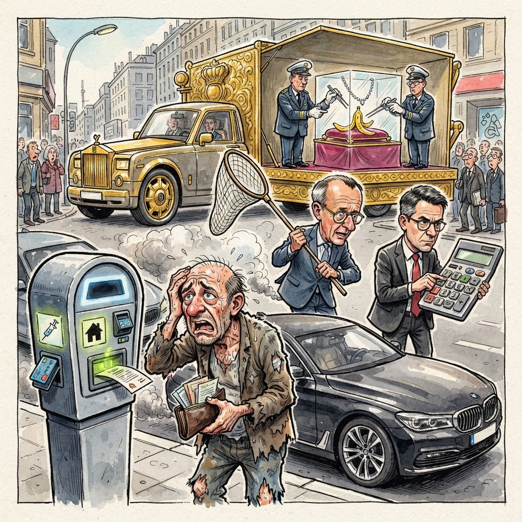 Viele deutsche Städte und Gemeinden erhöhen aktuell drastisch die Gebühren für Parken, Abwasser und Müllabfuhr, weil ihre Kassen komplett leer sind. Wer in der Innenstadt parken will, muss inzwischen einen Kleinkredit aufnehmen oder seine Niere als Pfand hinterlegen. Die Müllabfuhr kommt zwar seltener, kostet dafür aber so viel wie ein Luxus-Catering. Bundeskanzler Friedrich Merz empfiehlt Bürgern bereits, das Abwasser einfach privat zu sammeln und daraus hochwertigen Bio-Wein für den Eigenbedarf zu keltern. Vizekanzler Lars Klingbeil prüft derweil, ob man das Ausatmen von CO2 in der Fußgängerzone nicht als gewerbliche Luftverschmutzung besteuern kann. In manchen Kommunen ist es mittlerweile günstiger, sein Auto direkt als Schrott zu spenden, statt ein Ticket für eine Stunde Parken zu ziehen. Wenn das so weitergeht, wird der gelbe Sack bald zum exklusiven Mode-Accessoire für Reiche. Wer sich gegen die hohen Gebühren wehren will, hat nur eine Chance: Einfach den Müll im Wohnzimmer lagern und im Waschbecken nur noch einmal im Monat weinen. So sparen Sie Wasser und die Müllabfuhr muss gar nicht erst kommen. Deutschland wird zum Land der Heimscheißer und Stillsteher, weil jede Bewegung das Stadtsäckel füllt. Am Ende bleibt uns wohl nur noch die Flucht in den Wald, aber da kostet das Moos-Betreten sicher auch bald eine satte Gebühr.