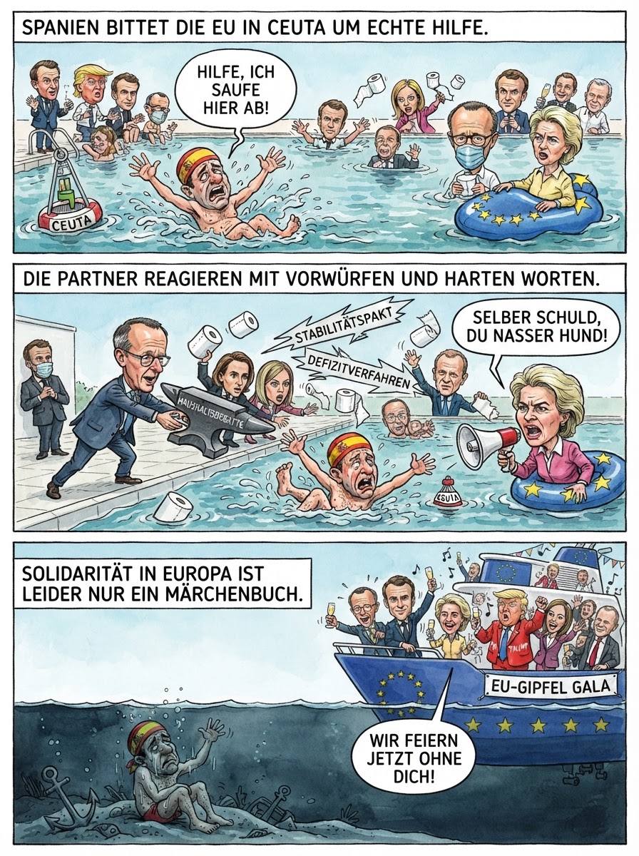 In Ceuta zeigt sich die EU-Gemeinschaft so hilfsbereit wie ein Kaktus beim Kuscheln und lässt Spanien völlig absurd im Regen stehen.