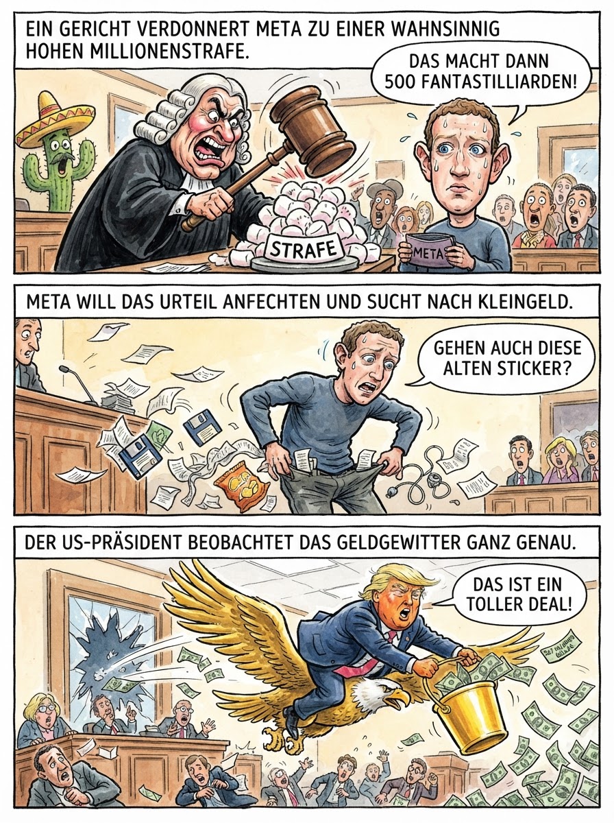 Wegen mangelhaftem Kinderschutz muss Meta 567 Millionen Dollar Strafe blechen, was Mark Zuckerberg jedoch so egal ist wie einem Pinguin ein neuer Kühlschrank.