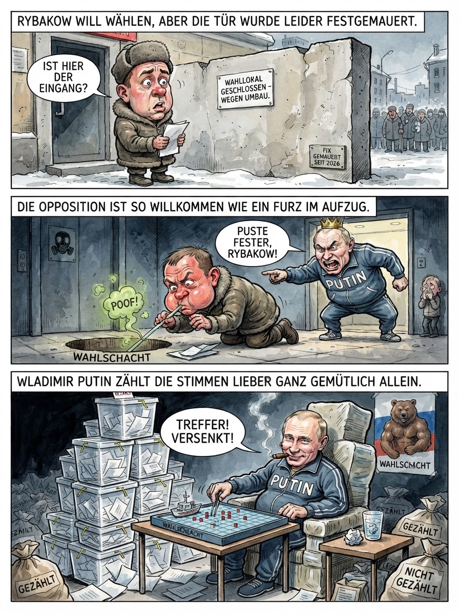 Obwohl ganz Russland insgeheim gegen den Ukraine-Krieg klatscht, verbietet ein Gericht der Jabloko-Partei die Wahlteilnahme so konsequent wie einem Pinguin das Fliegen bei der NASA.