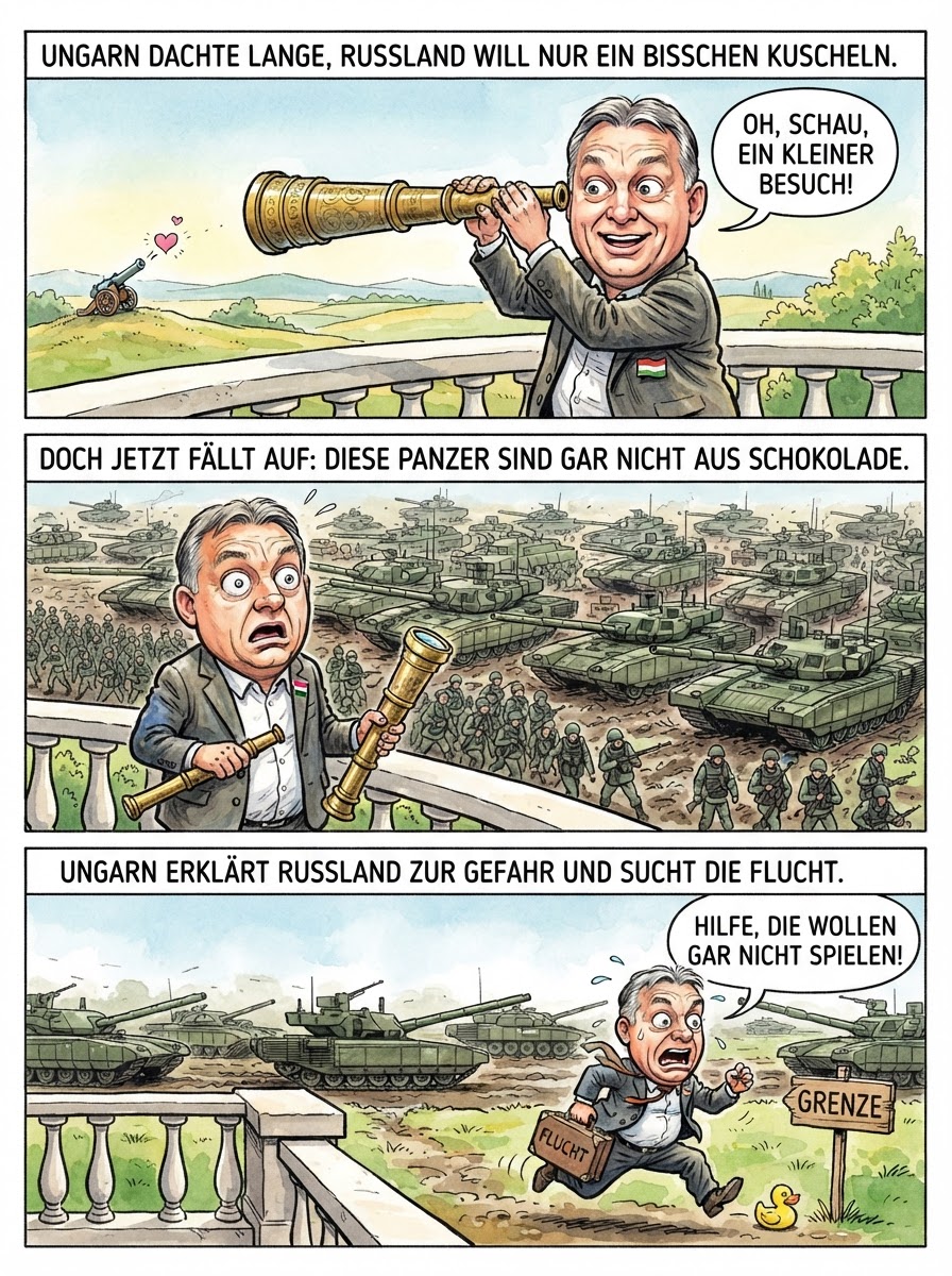 Viktor Orbán stuft Russland plötzlich als Bedrohung ein, nachdem er jahrelang so getan hat, als wäre Putins Armee lediglich eine wandernde Truppe für sehr laute Feuerwerke.