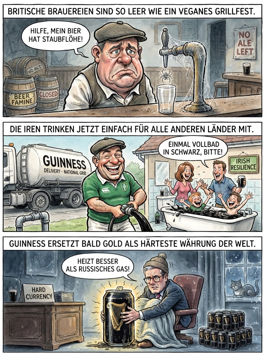 Während britische Brauereien wie trockene Zwieback-Fabriken sterben, boomt Guinness so hart, dass Fans ihre Häuser jetzt mit dem schwarzen Schaum isolieren und ihre Babys darin baden.