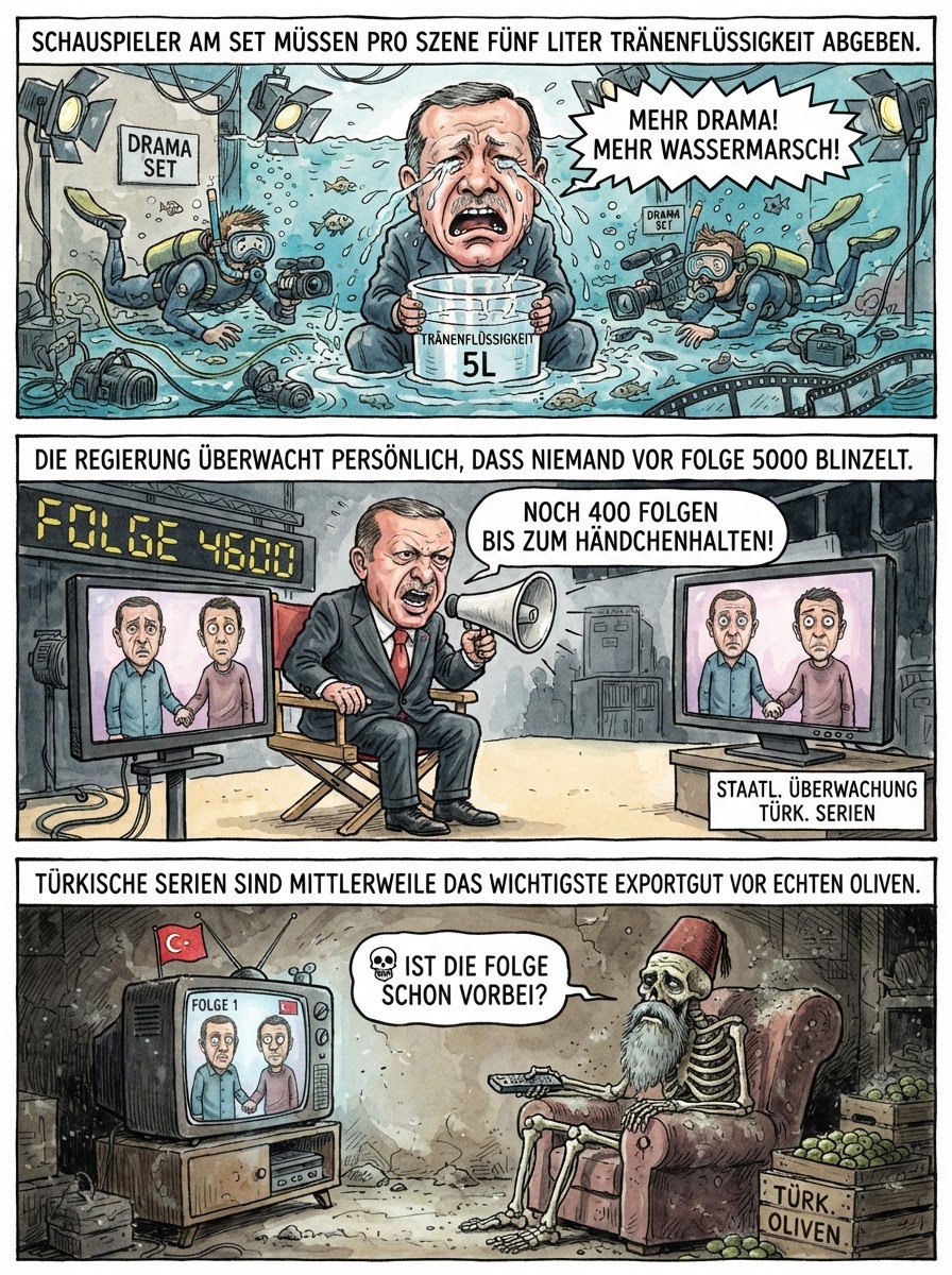 Weil türkische Seifenopern durch harten Regierungsdruck und endlose Dramatik weltweit süchtig machen, müssen Fans mittlerweile extra Urlaubsjahre für das Anschauen einer einzigen Folge beantragen.