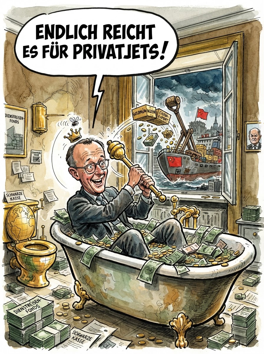 Deutschland ist wieder beliebt wie Freibier auf einer Firmenfeier. Ausländische Firmen pumpen so viel Geld in das Land, dass Bundeskanzler Friedrich Merz seine Goldbarren nun in leeren Eierkartons stapeln muss.