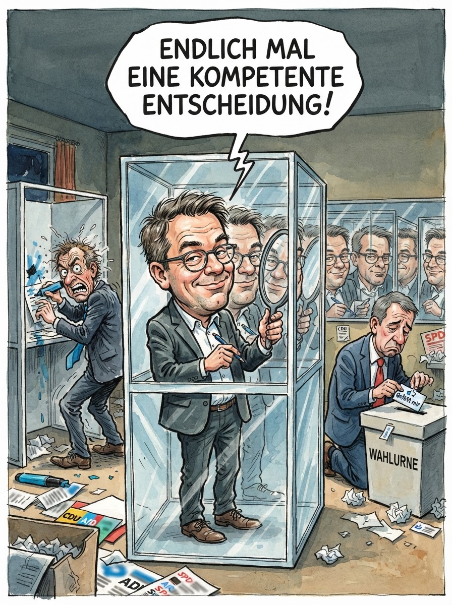 Demokratie ist die Kunst, aus einer Auswahl an Übeln dasjenige zu wählen, das man morgens im Spiegel am besten erträgt. Ministerpräsident Schulze hat diesen Akt der heroischen Selbstbestätigung in Magdeburg soeben vollzogen. Während AfD-Herausforderer Siegmund und SPD-Hoffnungsträger Willingmann bereits frühzeitig ihre Kreuze in der Hoffnung auf ein politisches Wunder platzierten, demonstrierte Schulze die staatsmännische Ruhe eines Mannes, der weiß, dass sein Gesicht auf den Plakaten zwar verblasst, im Wahllokal aber glücklicherweise noch einmal zählt. In Berlin beobachtet Kanzler Merz den Vorgang mit der emotionalen Tiefe eines Hochleistungsrechners. Dass Schulze gewählt hat, ist die Nachricht des Tages – zumindest für Schulze, der damit sicherstellen konnte, dass er bei dieser Wahl nicht völlig leer ausgeht.