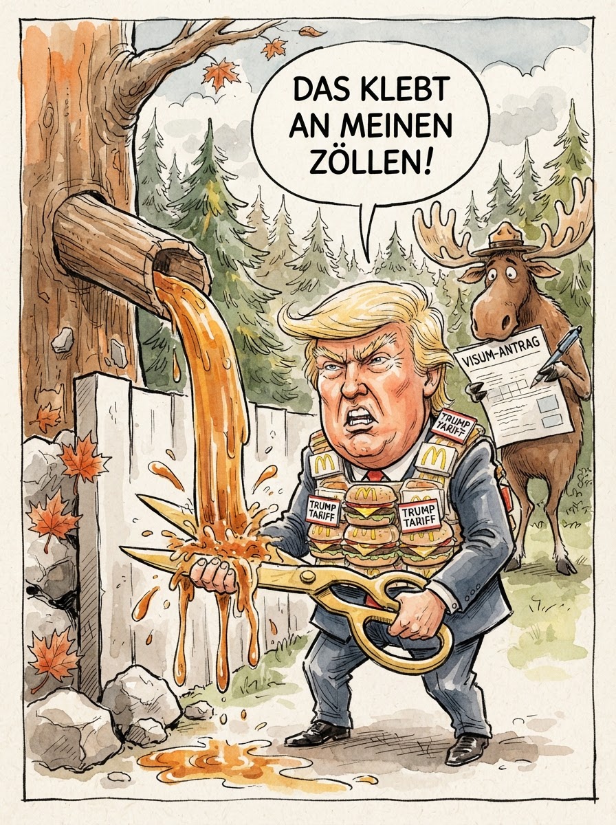 In einer diplomatischen Glanzleistung, die selbst einen Kaugummiautomaten vor Neid erblassen ließe, haben die USA weitreichende Einfuhrverbote gegen kanadische Güter verhängt. Nach den jüngsten Zöllen aus Ottawa reagiert Donald Trump mit der Subtilität eines Abrissbaggers im Streichelzoo. Betroffen sind vor allem Produkte, die den amerikanischen Lifestyle bedrohen könnten, wie etwa Bildungsliteratur oder funktionierende Sozialversicherungssysteme. Außenminister Johann Wadephul zeigte sich besorgt, versicherte jedoch, dass Deutschland im Notfall strategische Reserven an kanadischen Holzfällerhemden bereithalte. Während Washington den Handelskrieg als nationale Sicherheit tarnt, fragen sich Analysten, ob ein Verbot von Eishockey-Pucks tatsächlich die heimische Produktion von quadratischen Baseballkappen ankurbeln kann. Es bleibt dabei: Wenn zwei Nachbarn streiten, gewinnt meistens der Anwalt oder der chinesische Stahlhändler, der lachend danebensteht.