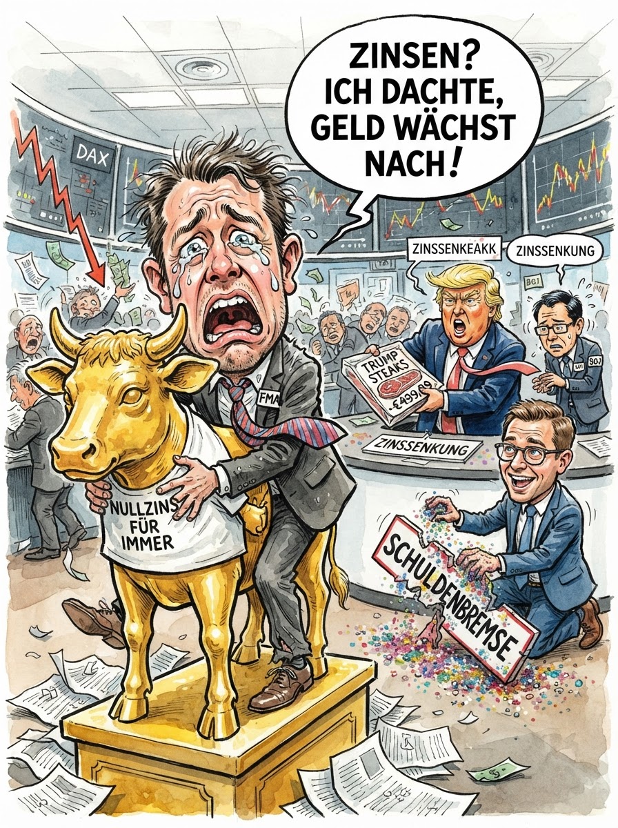 Die Finanzwelt zittert vor einer strafferen Geldpolitik, als wäre die Aussicht auf solide Haushalte eine persönliche Beleidigung für jeden Derivate-Jongleur. Während die Notenbanken in London, Tokio und Washington über Zinsschritte brüten, herrscht auf dem Parkett eine Panik, die man sonst nur aus dem Ausverkauf von Laktose-Ersatzprodukten kennt. Anleger fürchten steigende Zinsen wie der durchschnittliche CDU-Wähler die Gendersprache – es zerstört das mühsam aufgebaute Weltbild der risikofreien Gier. Bundesfinanzminister Lars Klingbeil beobachtet das Treiben mit der stoischen Ruhe eines Mannes, der weiß, dass man Schulden zur Not einfach umbenennen kann, während Donald Trump im Weißen Haus vermutlich bereits darüber nachdenkt, den Dollar durch goldene Turnschuhe zu ersetzen. Am Ende bleibt die Erkenntnis: Höhere Ölpreise sind für den Markt wie ein schlechtes Catering auf einer Gala – man nimmt es hin, aber man jammert so laut, dass es jeder hören muss.