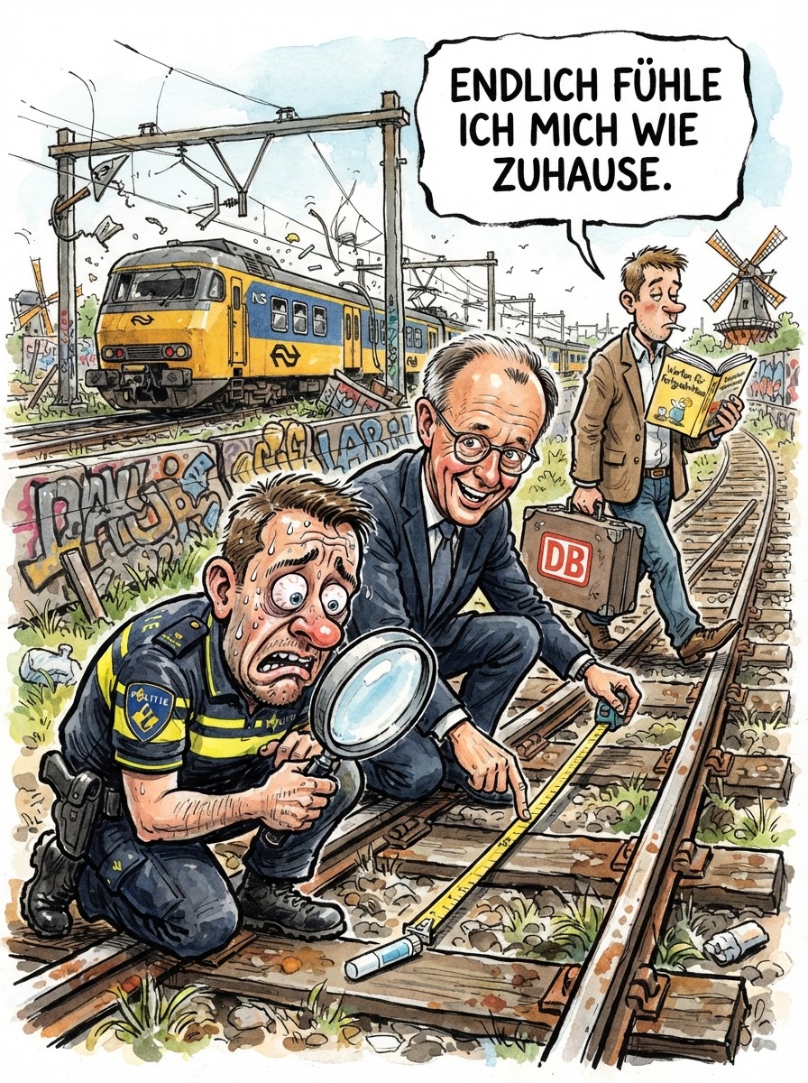 In den Niederlanden herrscht helle Aufregung über eine Form der Kriminalität, die man in Berlin schlicht 'Dienstag' nennt. Unbekannte platzierten Rohre auf den Schienen und legten damit das nationale Heiligtum, die Pünktlichkeit, in Schutt und Asche. Während die niederländische Polizei noch nach dem Motiv für die Sabotage sucht, vermuten Experten einen verzweifelten Akt ästhetischer Solidarität mit der Deutschen Bahn. Bundeskanzler Friedrich Merz ließ bereits prüfen, ob man die Rohre als Spende für die marode Infrastruktur in NRW deklarieren kann. In den Niederlanden hingegen rätselt man, warum Menschen Infrastruktur mutwillig zerstören sollten, statt sie – wie im Rest Europas üblich – einfach jahrzehntelang durch staatliche Inkompetenz verrotten zu lassen.