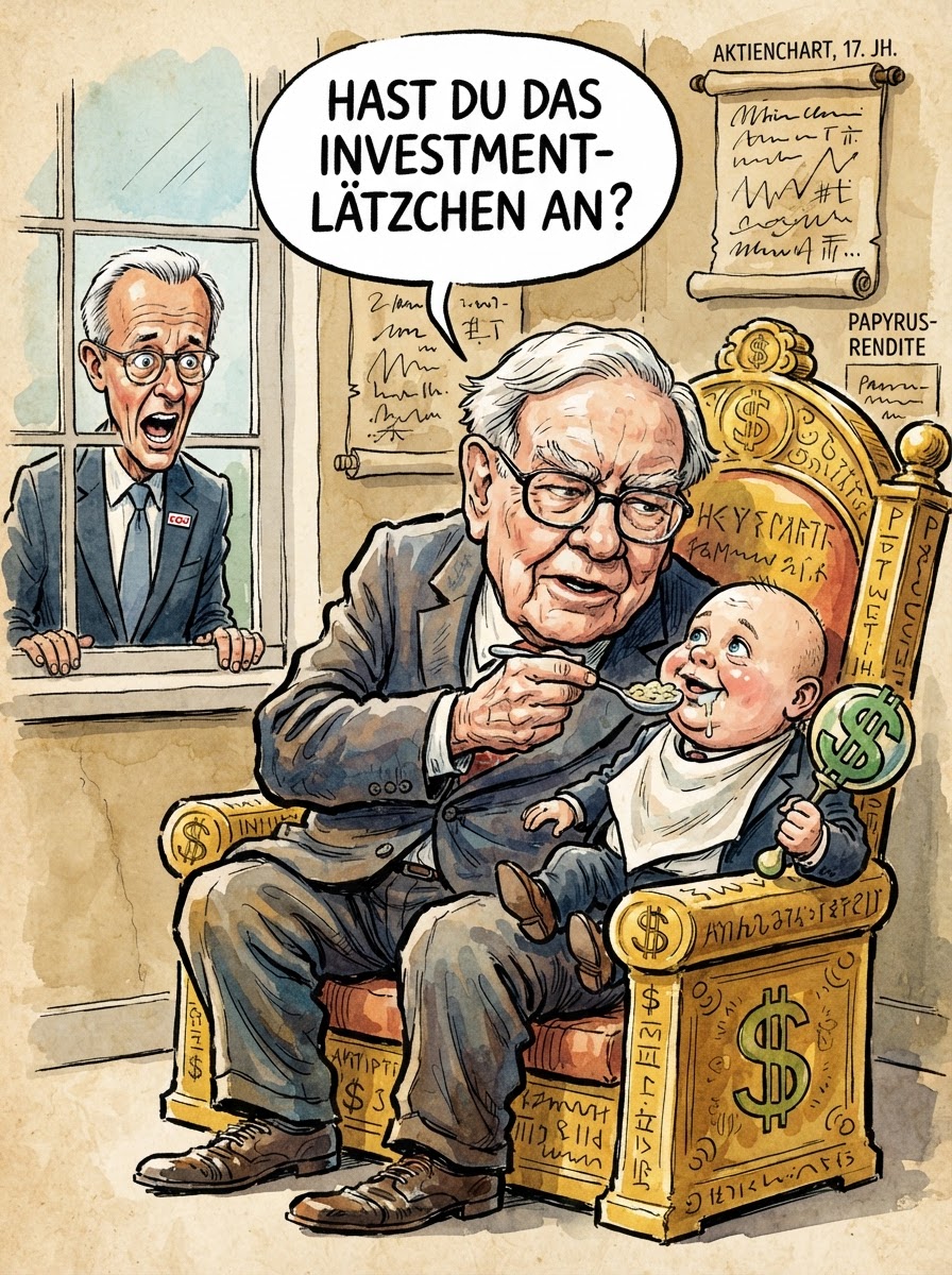 Endlich frischer Wind im Hause Berkshire Hathaway: Der erst 96-jährige Warren Buffett hat beschlossen, dass die Jugend das Ruder übernehmen muss. Sein Sohn Howard, ein dynamischer Jungspund von 71 Jahren, darf nun endlich den Vorsitz des Verwaltungsrats übernehmen – ein Karrieresprung, für den manch anderer bereits seit einem Jahrzehnt den Rentenbescheid im Aktenkoffer wärmt. Buffett Senior, der das Orakel von Omaha so beharrlich verkörpert wie eine Schildkröte die Langsamkeit, wird sich jedoch nicht gänzlich zurückziehen. Er bleibt dem Imperium als mahnende Instanz erhalten, damit der Junior beim Ausgeben der Milliarden nicht versehentlich in jugendliche Leichtsinnigkeiten wie eine neue Lesebrille investiert. In einer Welt, in der Donald Trump und Friedrich Merz als die Zukunft gelten, ist dieser Generationenwechsel so radikal wie der Austausch einer 60-Watt-Glühbirne gegen eine mit 61 Watt.