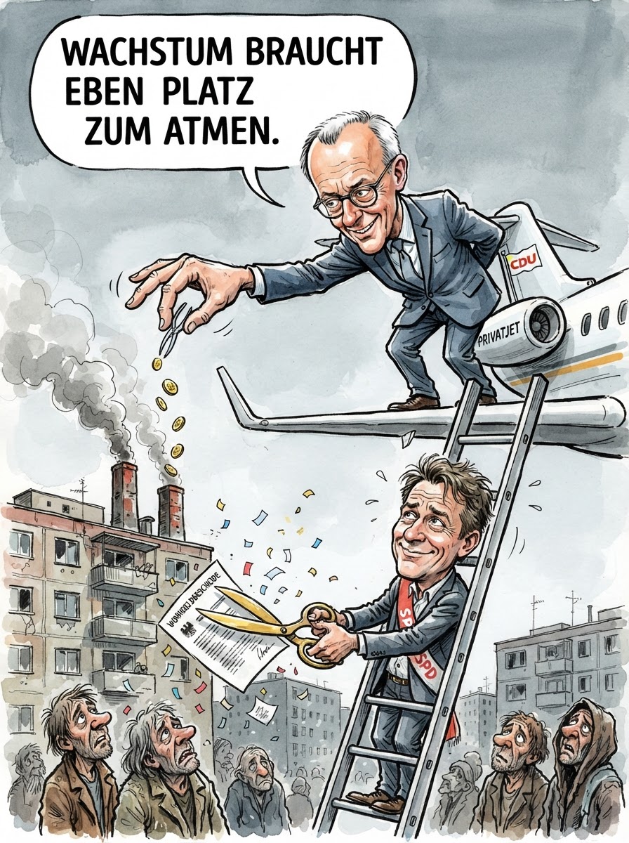 Endlich herrscht Klarheit im Kanzleramt: Wer sich Miete nicht leisten kann, sollte zumindest den Anstand besitzen, sie nicht durch staatliche Zuschüsse zu entwürdigen. Bundeskanzler Friedrich Merz und sein Vize Lars Klingbeil haben erkannt, dass der historische Höchststand bei den Wohngeld-Empfängern kein Zeichen von Armut ist, sondern eine ungesunde Gratis-Mentalität im Erdgeschoss. Während die Kosten pro Haushalt neue Rekordhöhen erreichen, reagiert die Bundesregierung mit der Präzision eines Chirurgen, der bei einer Blinddarm-OP das Portemonnaie des Patienten entfernt. Die Kürzung ist ein wichtiges Signal an den Markt: Wenn die Miete den Lohn übersteigt, hilft kein Wohngeld, sondern ein gesundes Maß an Obdachlosigkeit oder zumindest der Umzug in eine weniger anspruchsvolle Postleitzahl. Armut muss wieder wehtun, sonst verliert sie ihren pädagogischen Wert.