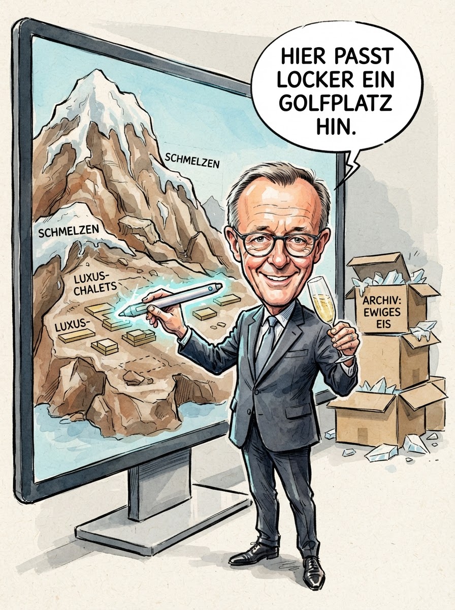 Dank modernster Simulationen der Forscher v. Sperber und v. Liebe wissen wir nun endlich, wann die Alpen aufhören, diese störenden weißen Flecken in der Landschaftsplanung zu sein. Die interaktive Weltkarte bietet für jedes Gletscherschmelz-Szenario den passenden Zeitstrahl – ideal für vorausschauende Immobilienmakler und Menschen, die ihre Skiausrüstung gegen ein Tretboot tauschen möchten. Bundeskanzler Friedrich Merz begrüßte die Transparenz; immerhin ließen sich so die Flugrouten für seinen Privatjet deutlich effizienter gestalten, wenn man nicht ständig über lästige Eisriesen hinwegsteigen muss. Dass die Karte auch zeigt, wie wir in dreißig Jahren im Vorgarten Reis anbauen können, ist lediglich ein nettes Gimmick für den urbanen Selbstversorger. Endlich ein Klimawandel mit Terminkalender: So präzise war der Weltuntergang noch nie getaktet.