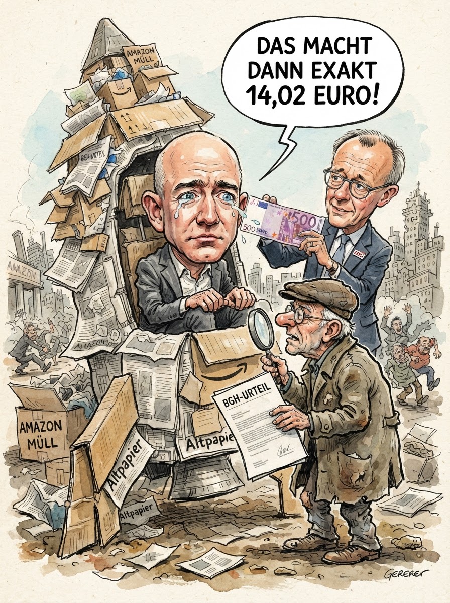 Der Bundesgerichtshof hat entschieden, dass Jeff Bezos' kleiner Buchladen die Prime-Preise vor vier Jahren nicht einfach nach Gutsherrenart hätte anheben dürfen. Millionen Kunden können nun stolze Beträge zurückverlangen, die in der Summe fast für eine Packung Bio-Eier oder eine Minute Parken in der Münchner Innenstadt reichen. Während Verbraucherschützer zur Sammelklage blasen, als gälte es, die Bastille zu stürmen, zeigt sich die Bundesregierung unter Kanzler Merz gelassen. Man gehe davon aus, dass die erstatteten Kleinstbeträge unmittelbar in den Konsum fließen – vermutlich direkt zurück an Amazon für den Kauf von Ratgebern zum Thema Altersarmut. Ein historischer Sieg für das Rechtsempfinden, der sich ungefähr so wertvoll anfühlt wie ein Treuepunkt-Heft für eine Fluggesellschaft ohne Flugzeuge.