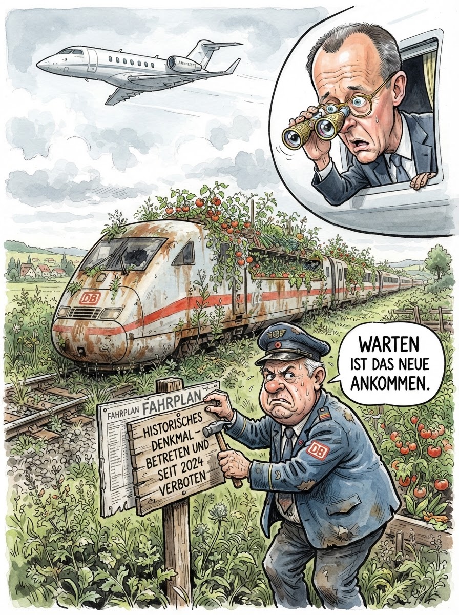 Die Deutsche Bahn korrigiert ihre Ausbaupläne nach unten und wird in den kommenden fünf Jahren deutlich weniger Hauptstrecken sanieren als ursprünglich versprochen. Ein Sprecher des Konzerns erklärte dazu, dass man das Schienennetz ganzheitlich als ökologisches Habitat für seltene Rostpilze begreife, das man nicht durch grobe Bauarbeiten stören wolle. Während Finanzminister Lars Klingbeil im Kabinett Merz nach Kleingeld in den Ritzen der Regierungsbank sucht, hat die Bahn das Konzept der Entschleunigung radikal zu Ende gedacht. Die neue Strategie sieht vor, Züge künftig einfach dort stehen zu lassen, wo der Gleiszustand ein Weiterfahren verhindert, und diese Orte als 'Erlebnispark Stillstand' an das Bildungsbürgertum zu vermarkten. Man setze auf die natürliche Erosion des Schienennetzes, da dies die einzige Form der Veränderung sei, die das Unternehmen logistisch fehlerfrei abbilden könne. Damit wird das Versprechen der Mobilitätswende endlich eingelöst: Niemand bewegt sich mehr, was die Unfallstatistik auf ein historisches Tief drückt.