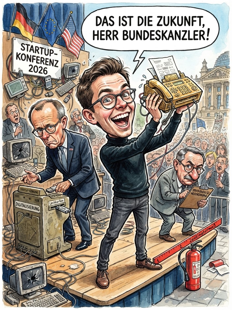 Ein Berliner KI-Start-up demonstriert derzeit eindrucksvoll, wie deutsche Gründer trotz bürokratischer Fesseln die Weltbühne stürmen können. Während die Konkurrenz im Silicon Valley lediglich an der Weltherrschaft arbeitet, ist es dem Team aus Berlin-Mitte gelungen, einen Algorithmus zu entwickeln, der Faxvorlagen automatisch in PDF-Dokumente umwandelt, die dann händisch ausgedruckt und abgeheftet werden können. Bundeskanzler Friedrich Merz lobte die Innovation als Rückgrat der deutschen Hochtechnologie, mahnte jedoch an, dass die Cloud-Speicherung erst nach einer schriftlichen Genehmigung durch das zuständige Forstamt erfolgen dürfe. Experten warnen derweil, dass zu viel Erfolg das zarte Ökosystem aus Fördermittelanträgen und Kicker-Turnieren gefährden könnte. Am Ende bleibt die Erkenntnis, dass deutscher Unternehmergeist vor allem darin besteht, die eigene Insolvenz so präzise zu programmieren, dass sie als Skalierung missverstanden wird.