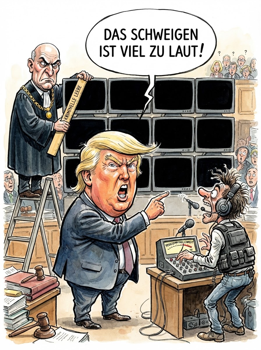 Nachdem mehrere US-Fernsehstationen vorübergehend auf die Übertragung präsidialer Wutausbrüche verzichteten, hat das Justizministerium nun Ermittlungen wegen des Verdachts auf wettbewerbswidrige Zurückhaltung eingeleitet. Den Sendern wird vorgeworfen, durch ein konzertiertes Schweigekartell den Markt für hochwertige Desinformation künstlich verknappt zu haben. Ein Sprecher des Ministeriums erklärte, dass Information in den USA ein Grundrecht sei, solange sie laut genug vorgetragen werde und mindestens drei Widersprüche pro Satz enthalte. Die Behörde prüft nun, ob die Weigerung, Donald Trumps Golf-Ergebnisse als Eilmeldung zu verkaufen, eine unzulässige Marktmanipulation darstellt. Experten befürchten, dass das Ausbleiben täglicher Skandale bei der Bevölkerung zu gefährlichen Entzugserscheinungen wie logischem Denken oder innerer Ruhe führen könnte. Am Ende droht den Sendern eine Zwangsbespielung mit exklusiven Livestreams aus dem präsidialen Badezimmer, um die Informationsvielfalt wiederherzustellen.