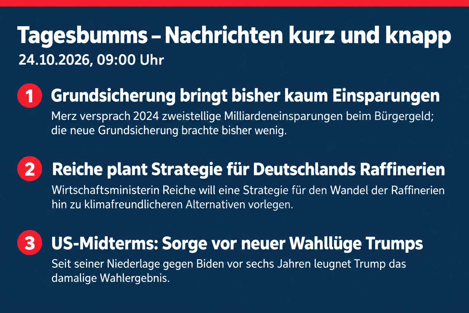 Bürgergeld spart bisher wenig, Reiche plant Raffineriestrategie, Sorge vor neuer Wahllüge bei US-Midterms