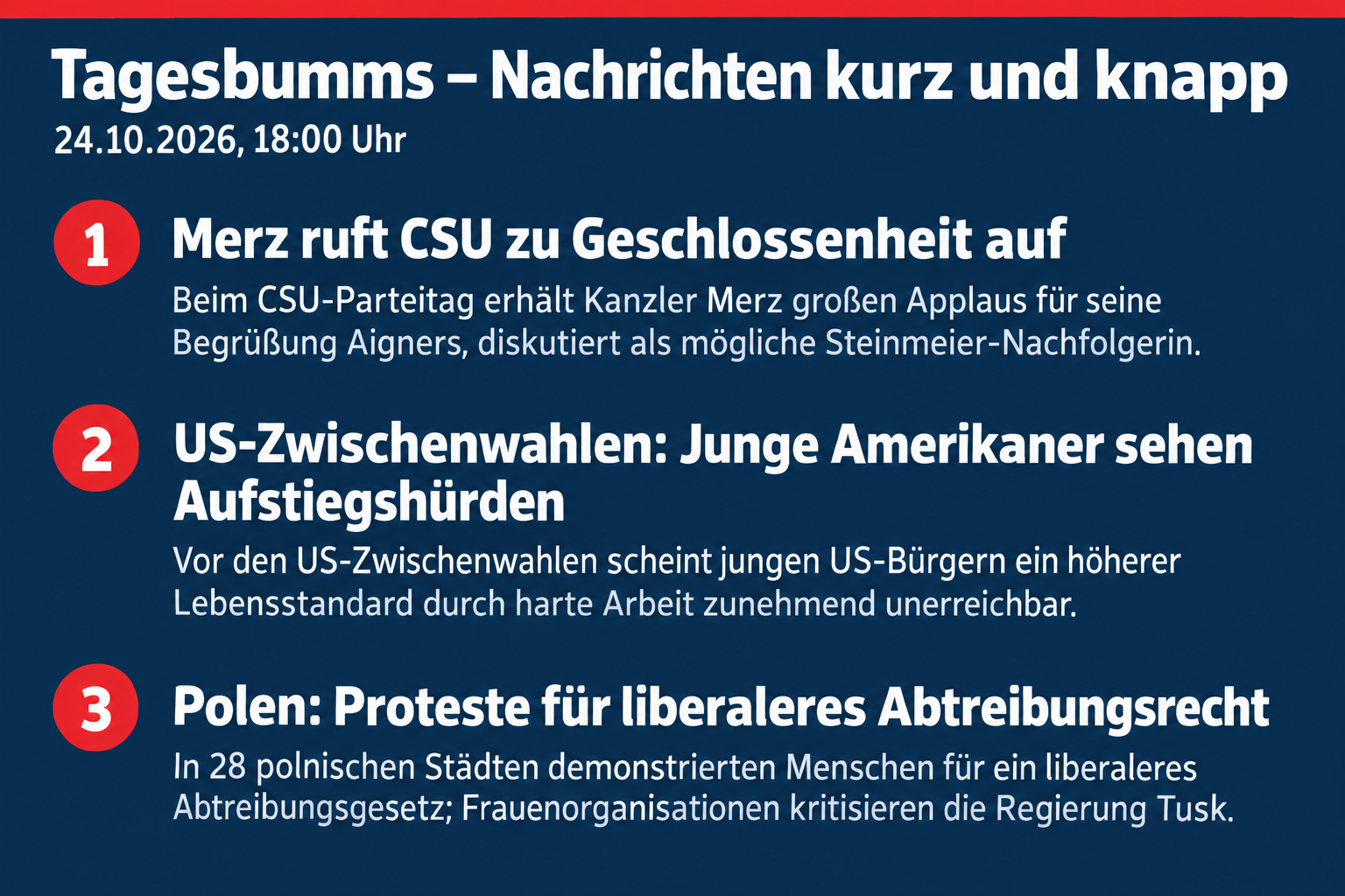 Merz fordert Geschlossenheit, junge Amerikaner vor den US-Zwischenwahlen, Proteste für liberaleres Abtreibungsrecht
