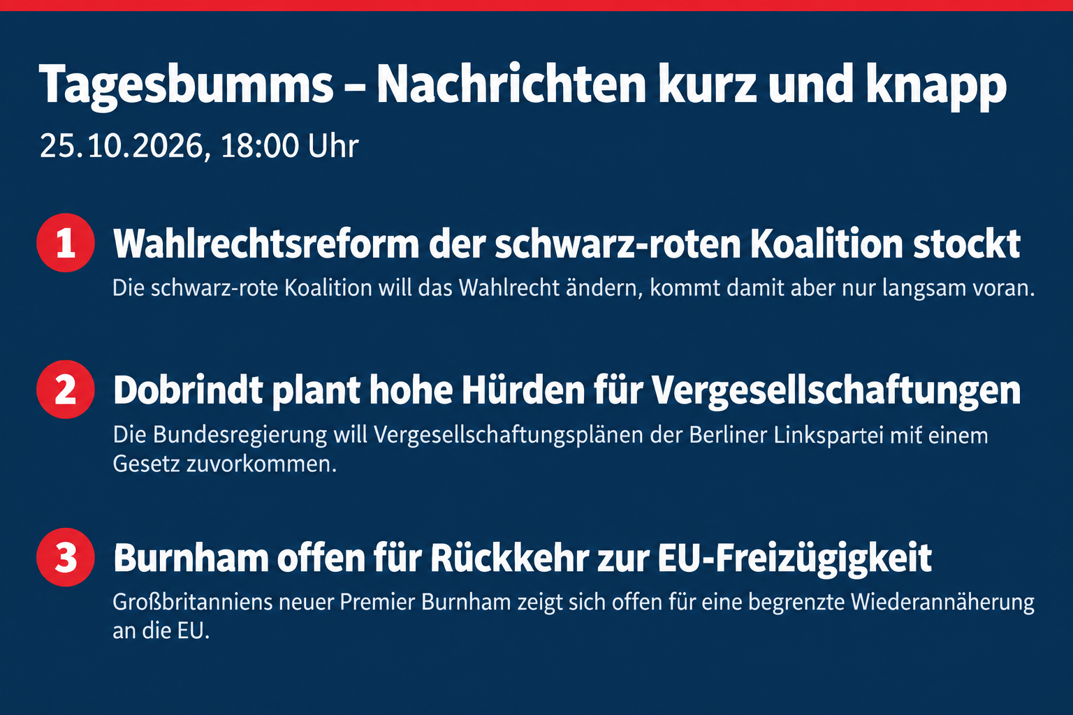 Wahlrechtsreform stockt, Dobrindt plant Vergesellschaftungshürden, Burnham offen für EU-Freizügigkeit