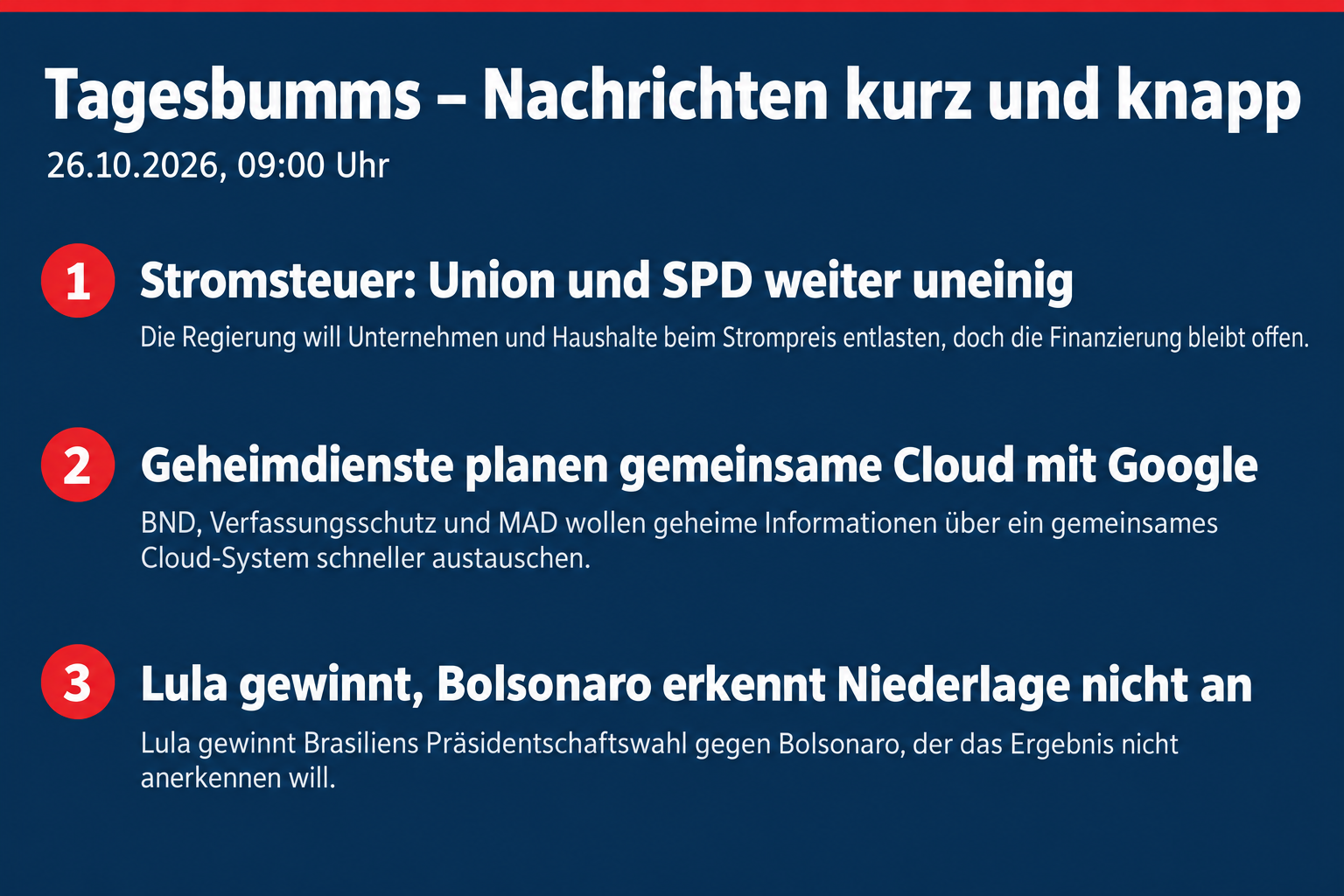 Stromsteuer: Finanzierung offen; Geheimdienste planen Google-Cloud; Lula gewinnt Brasiliens Präsidentschaftswahl