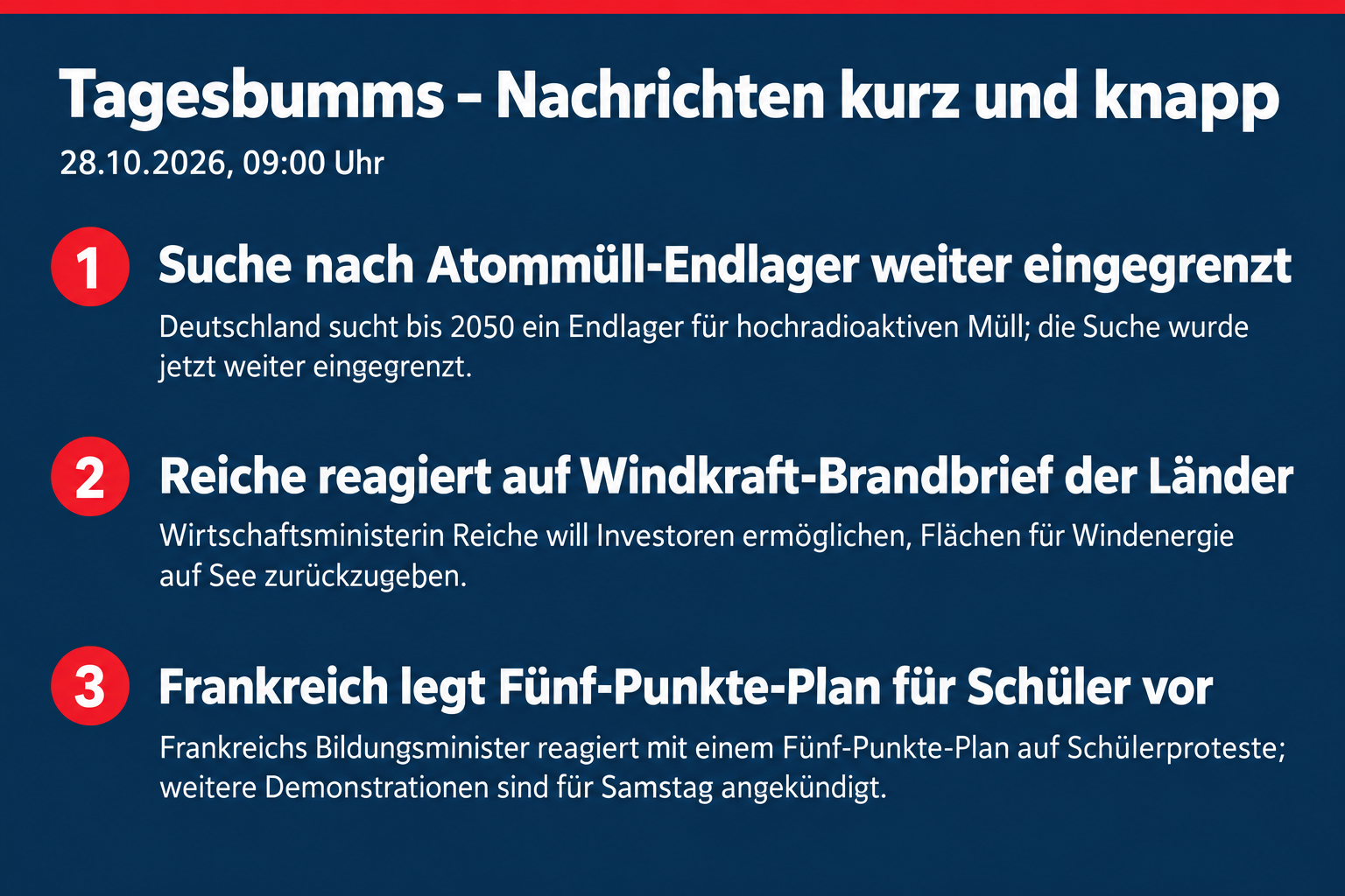Endlagersuche eingegrenzt, Reiche reagiert auf Windkraft-Brandbrief, Frankreich legt Fünf-Punkte-Plan für Schüler vor