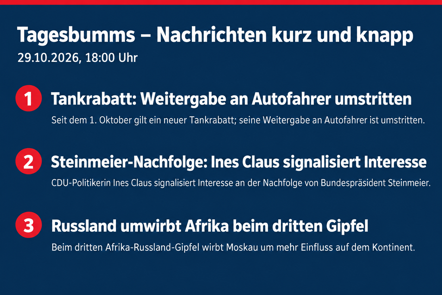 Tankrabatt umstritten, Ines Claus an Steinmeier-Nachfolge interessiert, Russland umwirbt Afrika