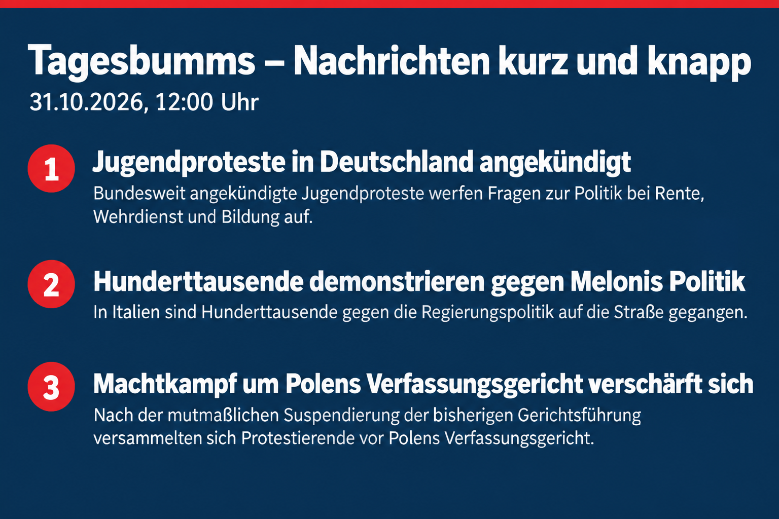 Jugendproteste in Deutschland, Massenproteste gegen Meloni in Italien, Streit um Polens Verfassungsgericht